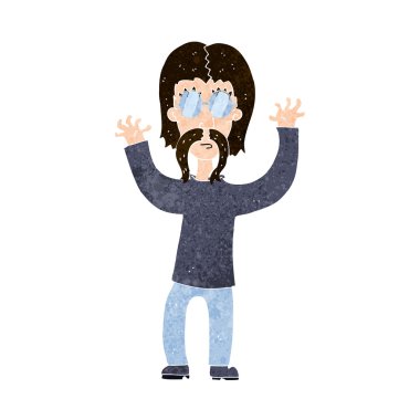 Çizgi filmdeki hippi adam kollarını sallıyor.