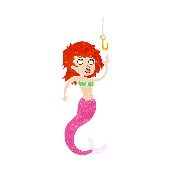 Cartoon mermaid and fish hook — Stock Vector