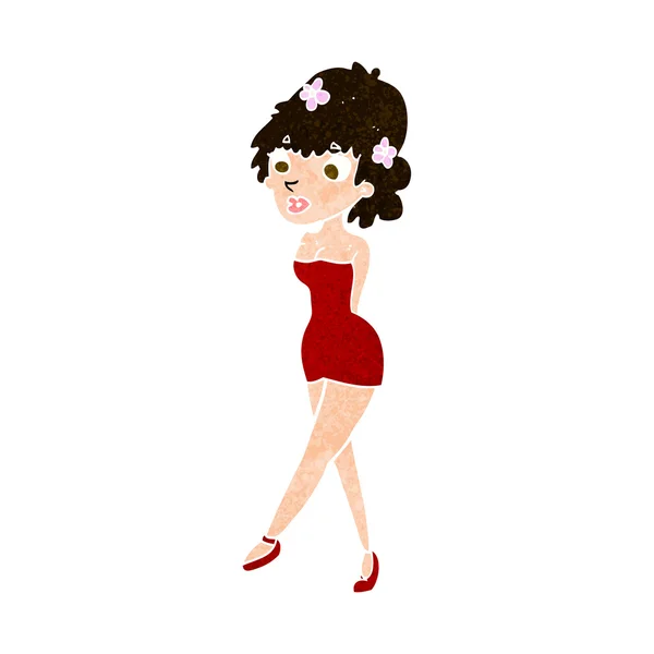 Mujer de dibujos animados posando en vestido — Vector de stock