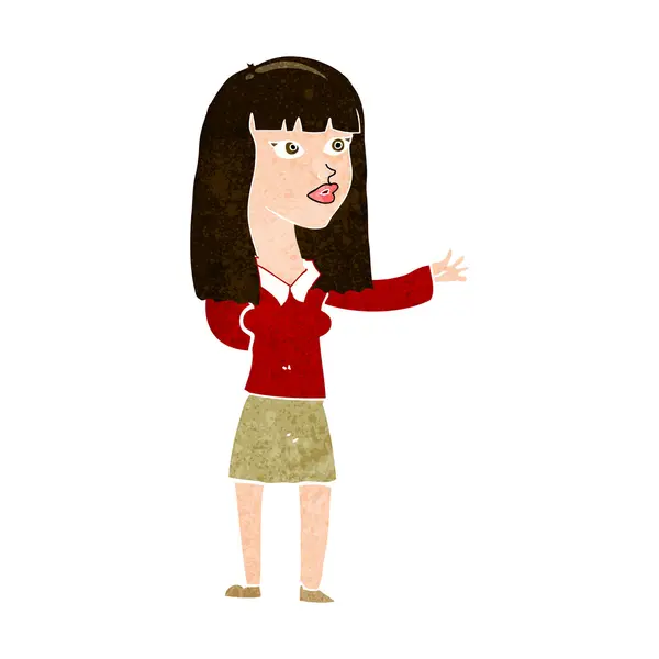 Cartoon woman gesturing to show something — Stock Vector