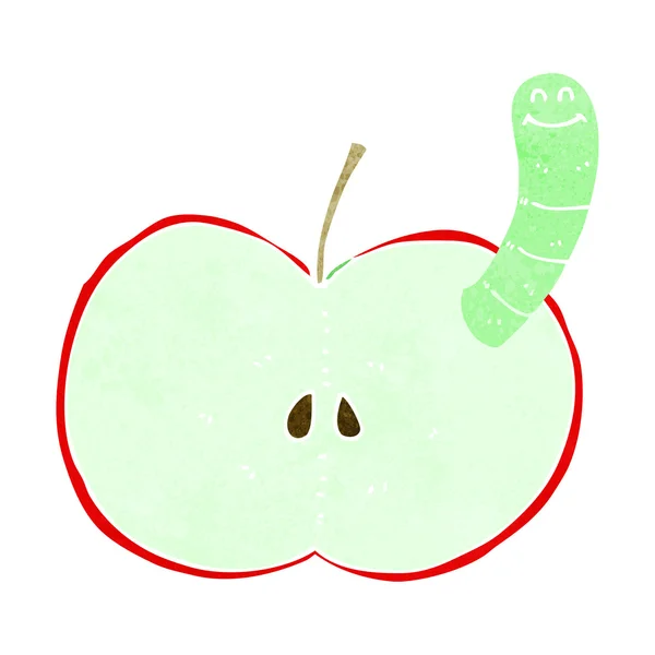 Pomme de dessin animé avec ver — Image vectorielle