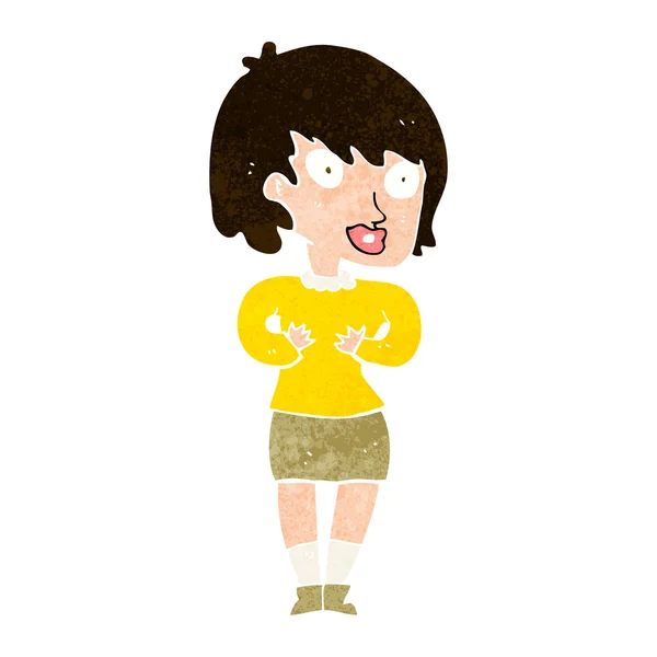 Mujer de dibujos animados haciendo Who Me? gesto. — Vector de stock