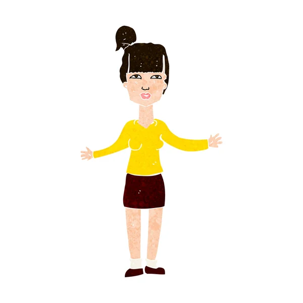 Mujer de dibujos animados hombros encogidos — Vector de stock