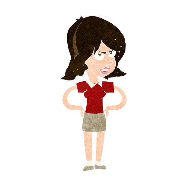 Cartoon annoyed woman with hands on hips — Stock Vector