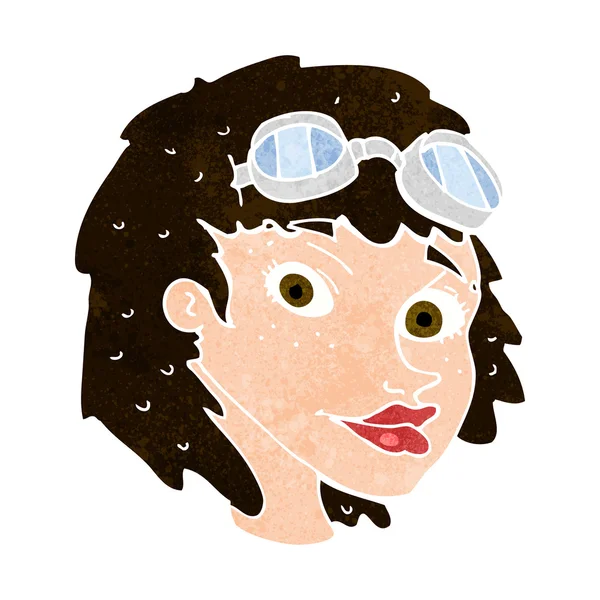 Cartoon happy woman wearing aviator goggles — Stock Vector