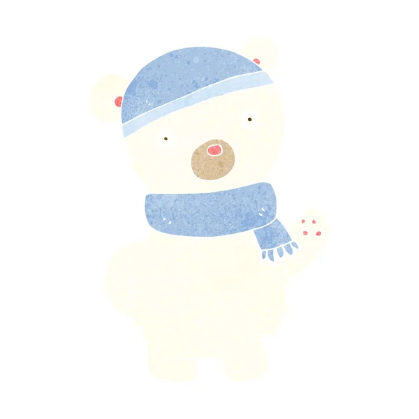 Oso polar de dibujos animados en sombrero de invierno y bufanda — Vector de stock