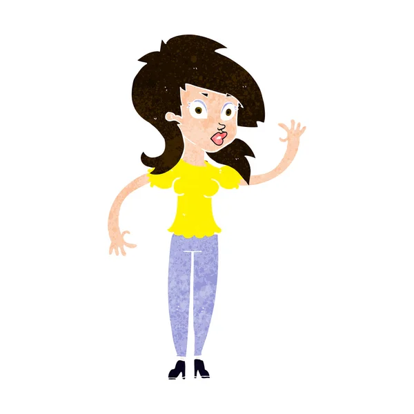 Dibujos animados mujer bonita saludando — Vector de stock