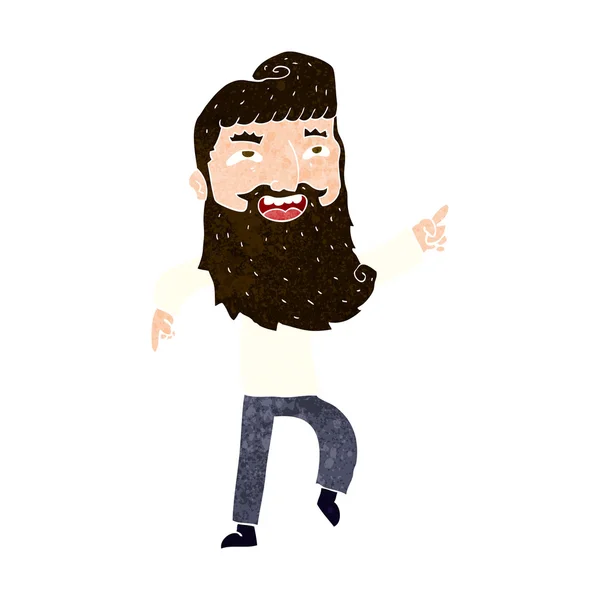 Cartoon man with beard laughing and pointing — Stock Vector