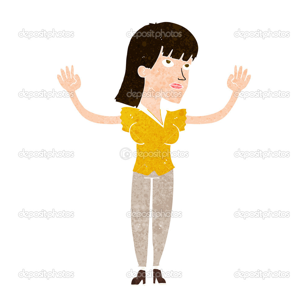 Cartoon woman throwing hands in air Stock Vector Image by