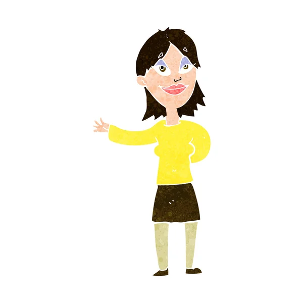 Cartoon woman gesturing to show something — Stock Vector