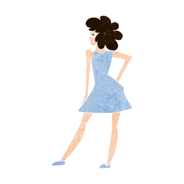 Femme dessin animé posant en robe — Image vectorielle