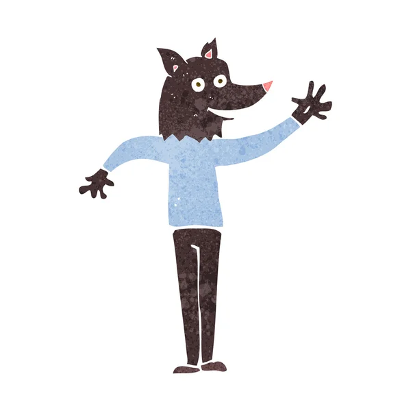 Cartone animato agitando lupo uomo — Vettoriale Stock