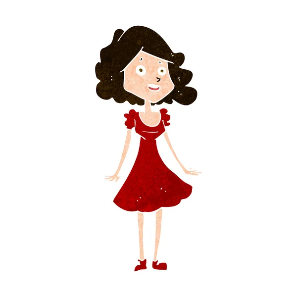 Cartoon happy woman in dress — Stock Vector