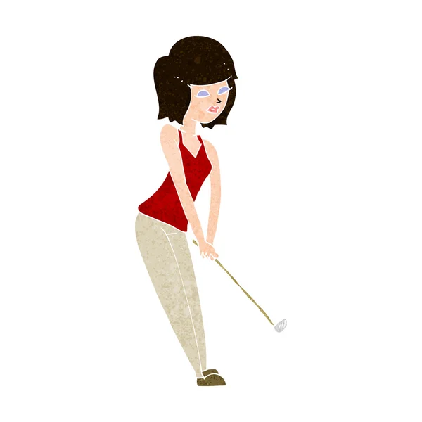 Cartoon vrouw spelen golf — Stockvector