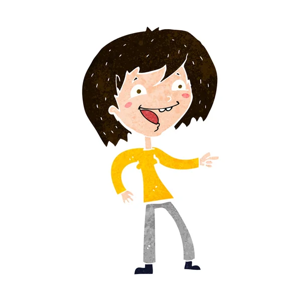 Mujer de dibujos animados riendo y señalando — Vector de stock