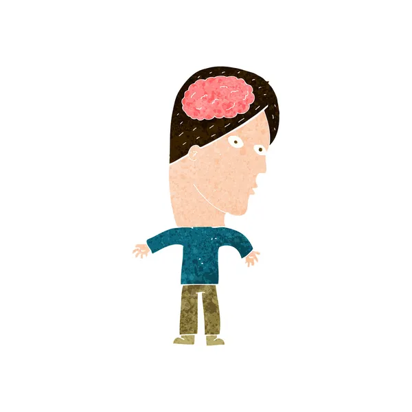 Homem dos desenhos animados com símbolo do cérebro — Vetor de Stock
