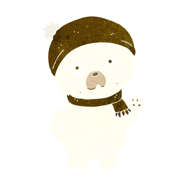 Cartoon cute polar bear in winter hat and scarf — Stock Vector