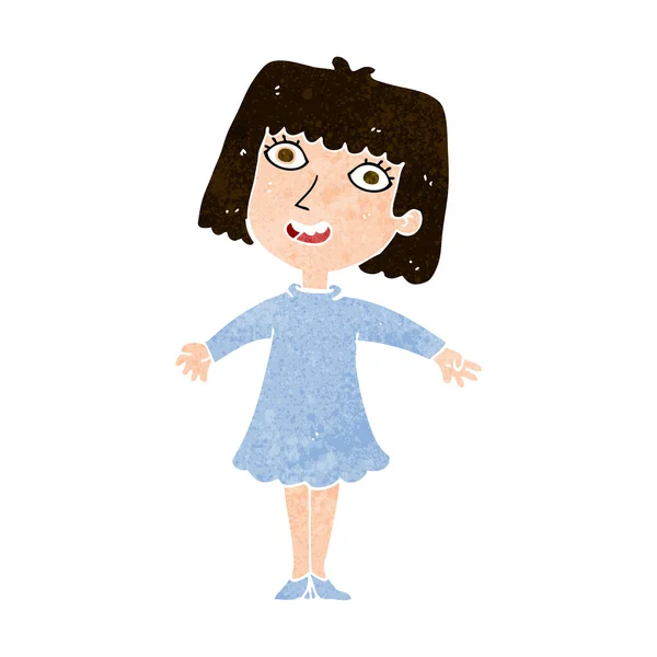 Dibujos animados mujer feliz en vestido — Vector de stock