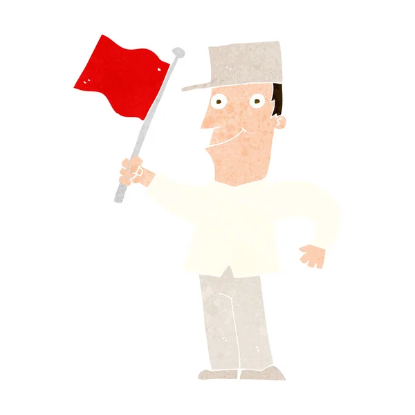 Hombre de dibujos animados ondeando bandera — Archivo Imágenes Vectoriales