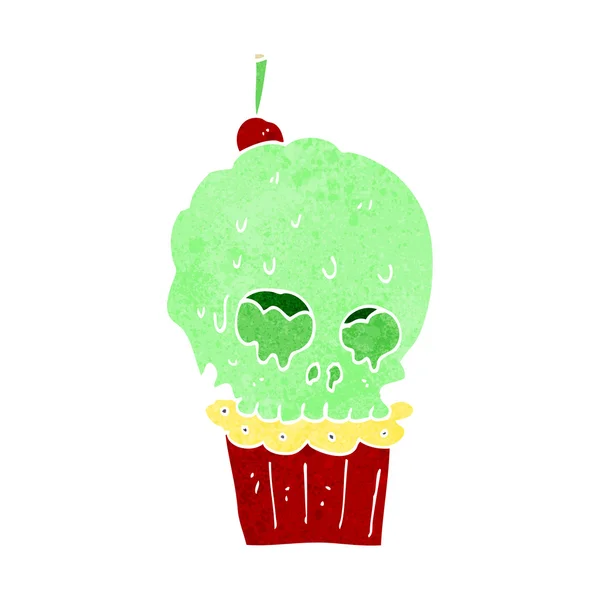 Cartone animato spaventoso cranio cupcake — Vettoriale Stock