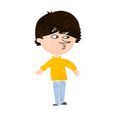 çizgi filmdeki şüpheli adam omzunun üstünden bakıyor.