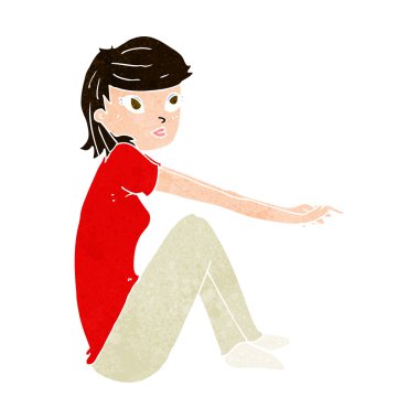 Çizgi film güzel kız oturuyor.