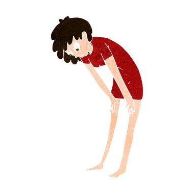 Çizgi filmdeki kadın ayaklarına bakıyor.