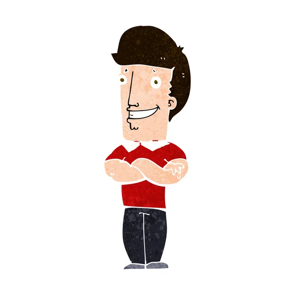 Uomo cartone animato con braccia piegate ghigno — Vettoriale Stock