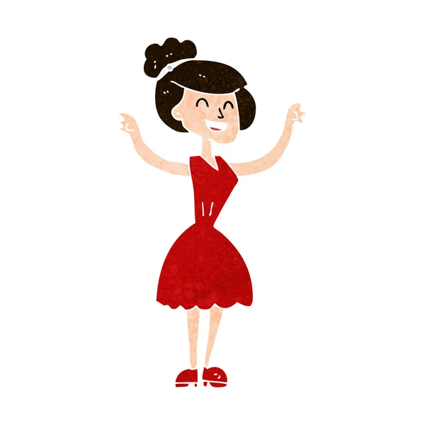 Tecknad kvinna med upphöjda armar — Stock vektor