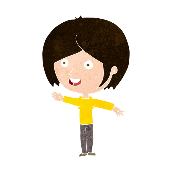 Dibujos animados chica feliz saludando — Archivo Imágenes Vectoriales