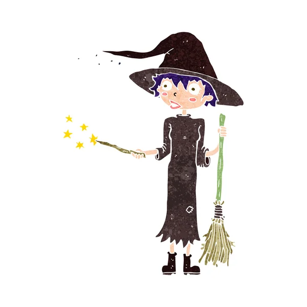 Cartoon witch casting spell — Stock Vector