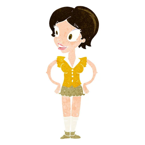 Cartoon gelukkig vrouw in korte rok — Stockvector