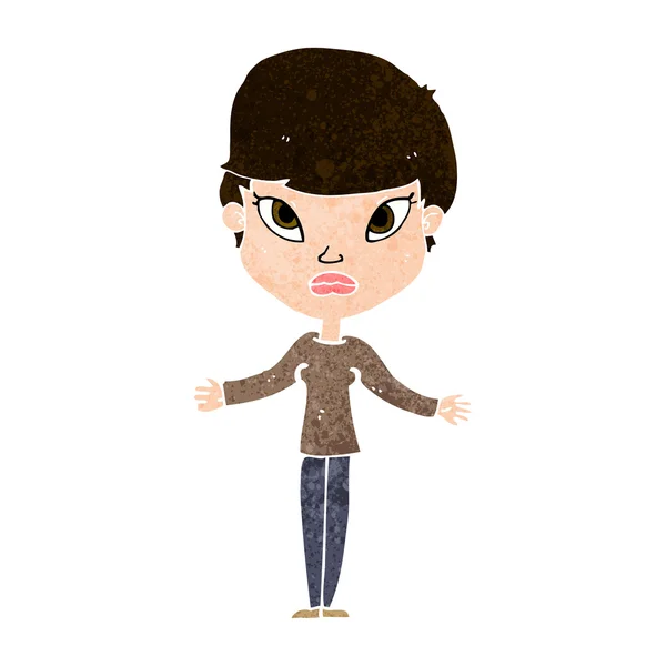 Cartoon vrouw shrugging schouders — Stockvector