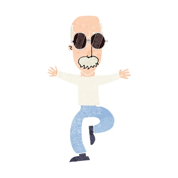 Hombre viejo de dibujos animados con gafas grandes — Vector de stock