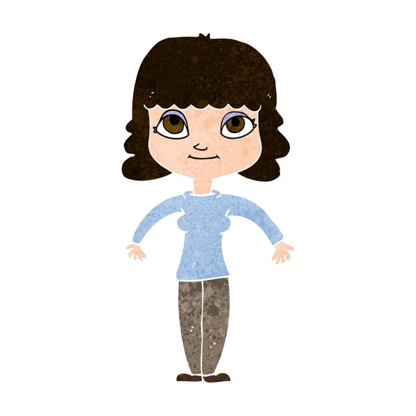 Mujer de dibujos animados hombros encogidos — Vector de stock