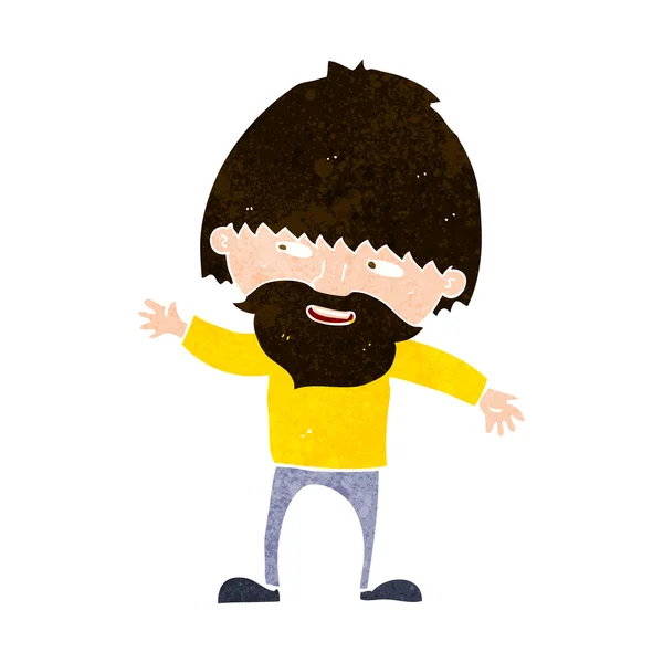 Dibujos animados hombre barbudo feliz saludando — Vector de stock