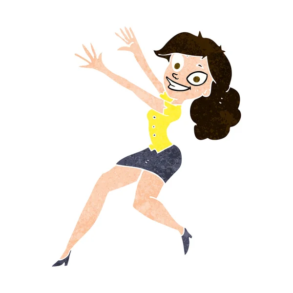 Kartun wanita bahagia melompat - Stok Vektor