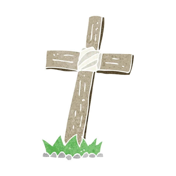 Cartoon wooden cross grave — Stock Vector