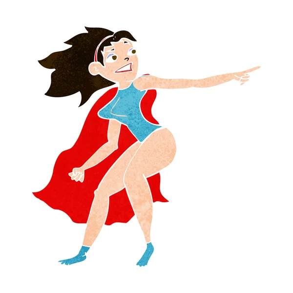 Cartoon superheld vrouw wijzend — Stockvector