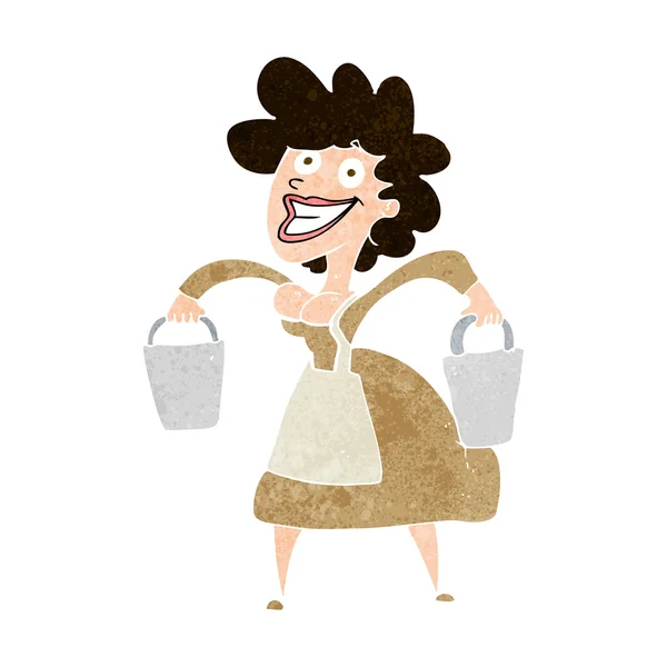 Cartoon milkmaid carrying buckets — Stock Vector