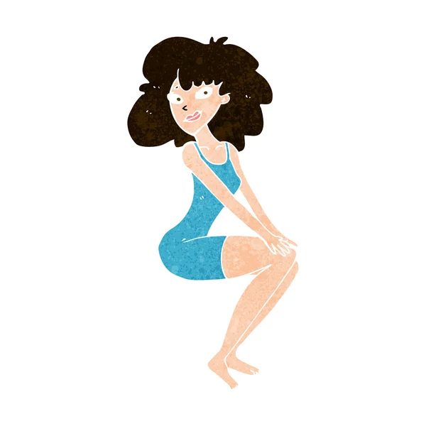 Cartoon sittande kvinna i klänning — Stock vektor