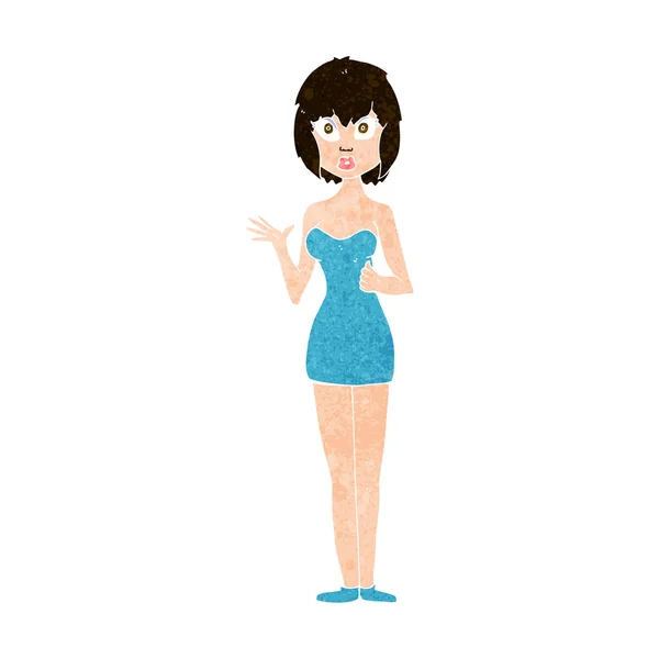 Dibujos animados mujer confundida en vestido de cóctel — Vector de stock