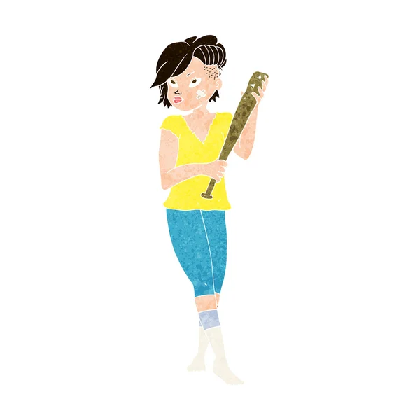 Cartoon pretty punk girl with baseball bat — Stock Vector