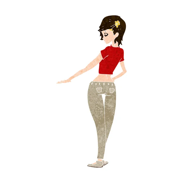 Desenho animado menina bonita em jeans e T — Vetor de Stock