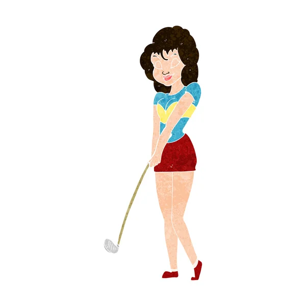 Cartoon woman playing golf — Stock Vector