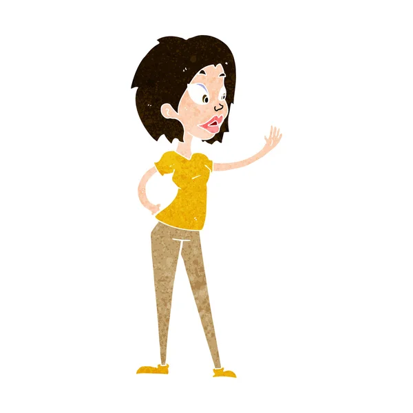 Mujer de dibujos animados saludando — Vector de stock