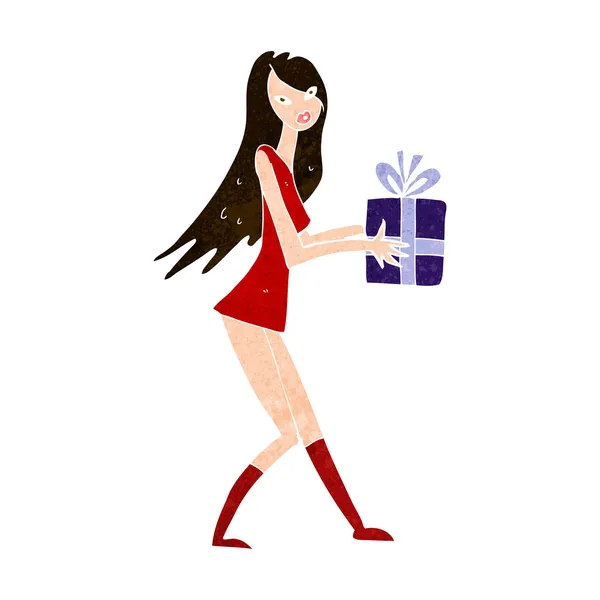 Cartoon fashion girl with present — Stock Vector