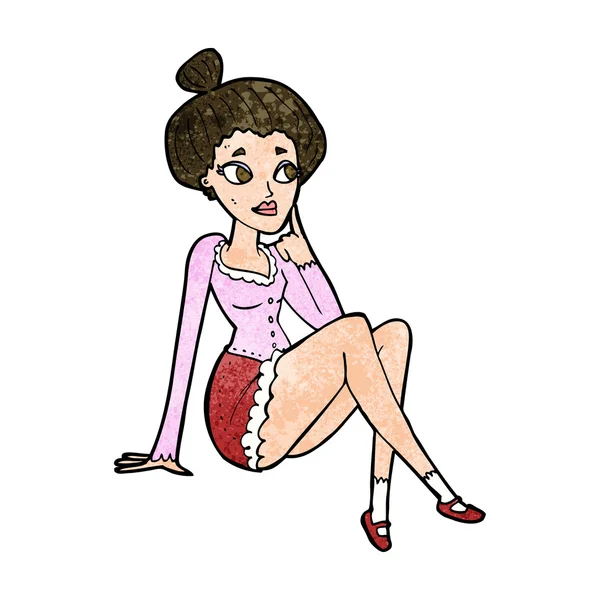 Kreskówka atrakcyjna kobieta siedzi myśląc — Wektor stockowy