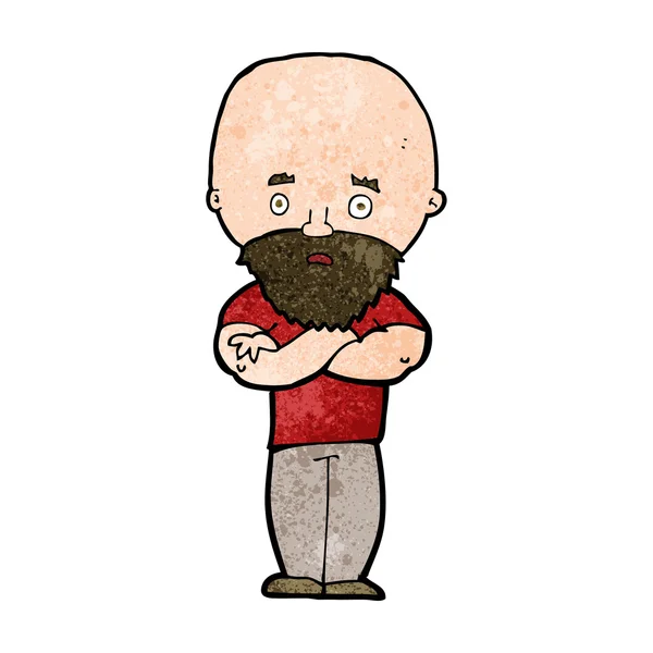 Dessin animé choqué chauve homme avec barbe — Image vectorielle
