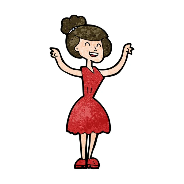 Mujer de dibujos animados con los brazos levantados — Vector de stock